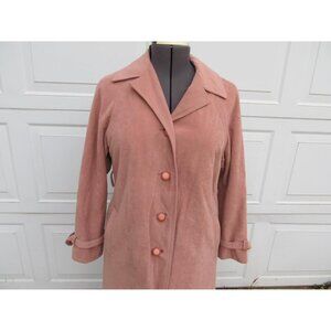1970s mauve dusty rose faux suede women's long coat, large